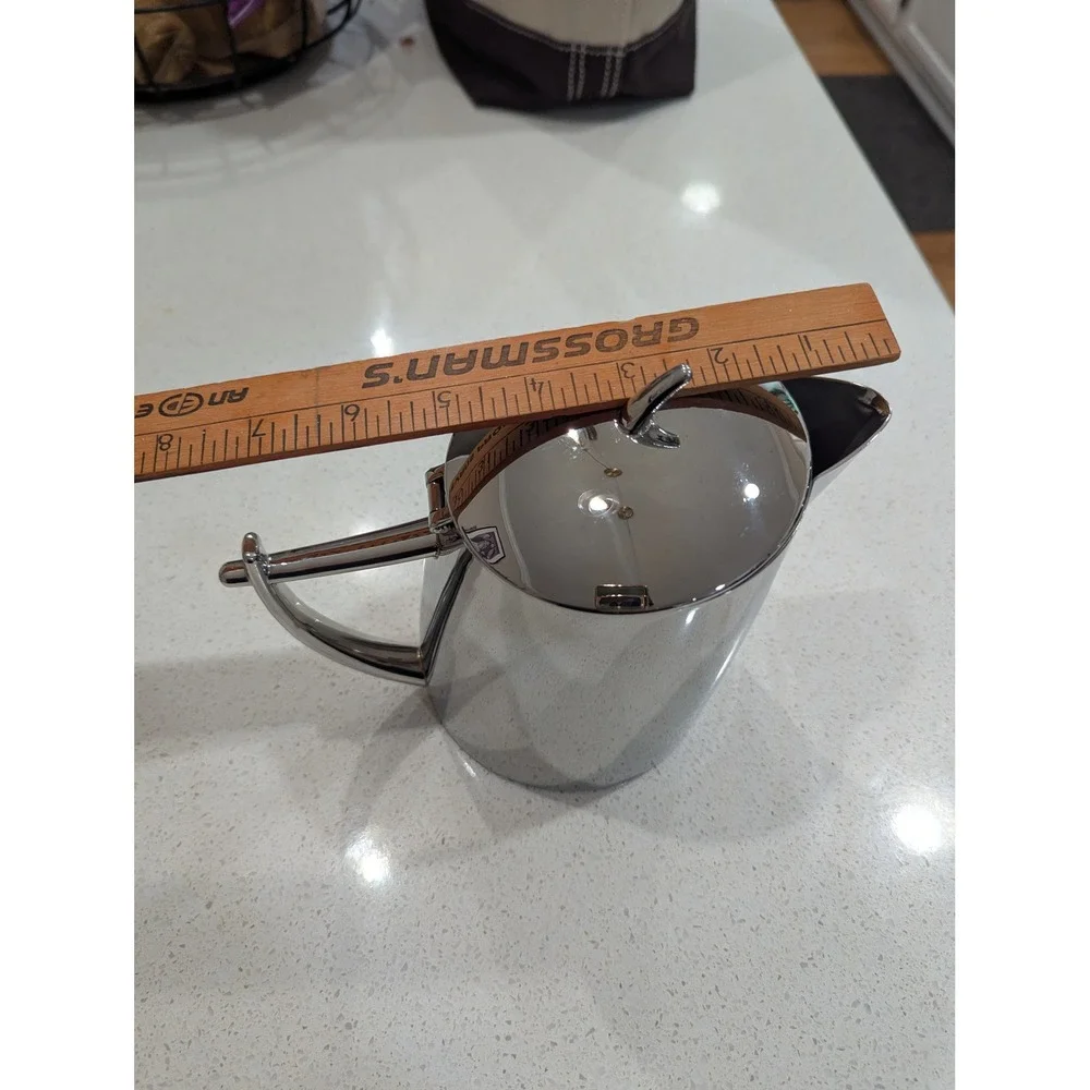 Chef & Sommelier Teapot Silver Stainless Steel Mirror Polished Hinged Lid 6in